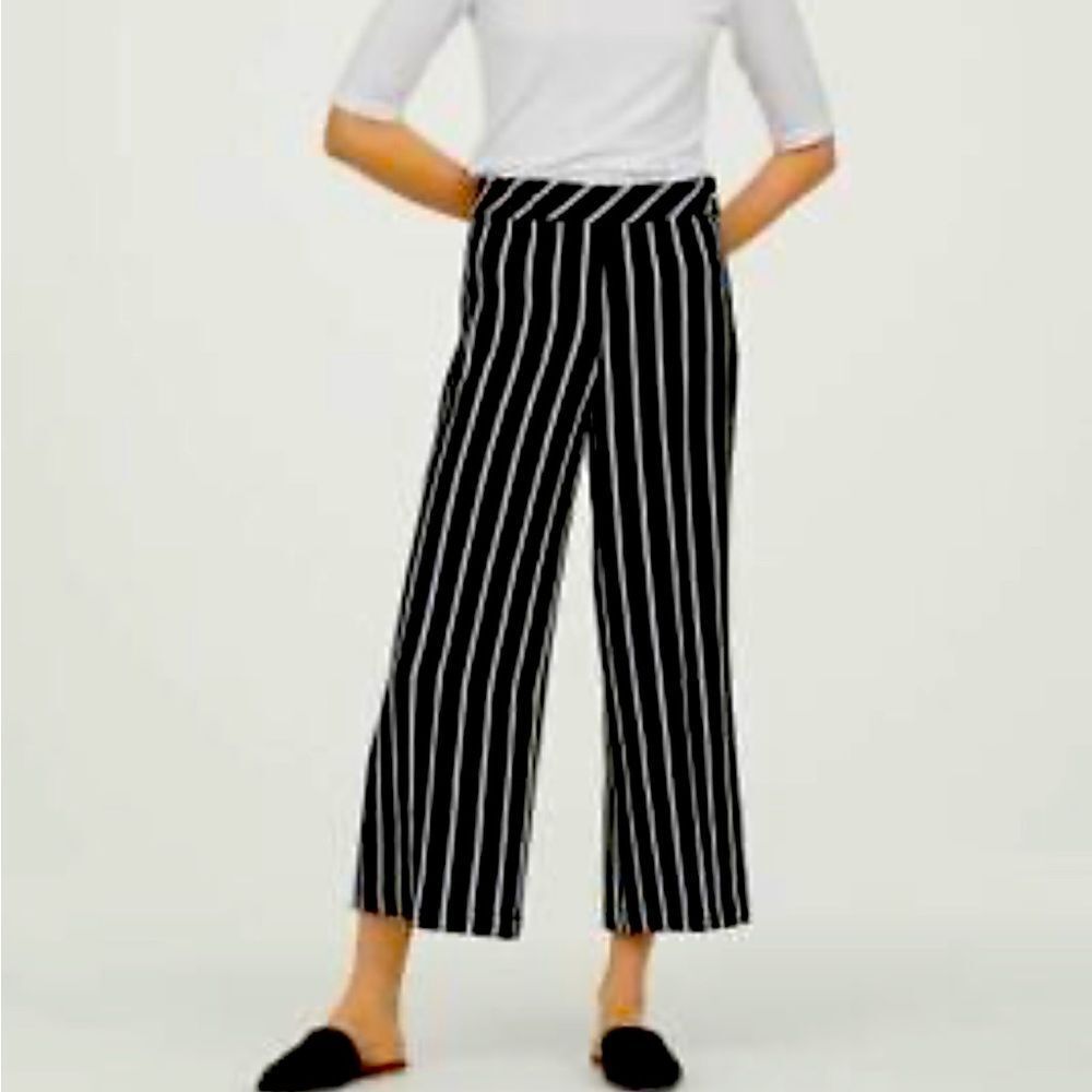 H&M Black Wide Leg Pants with White Stripes